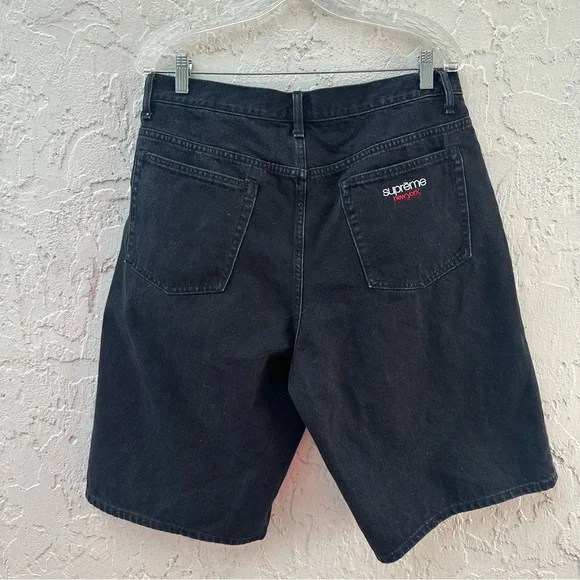 SUPREME Shorts Men 32 Denim Jeans Jorts Logo Streetwear Black - Picture 1 of 12